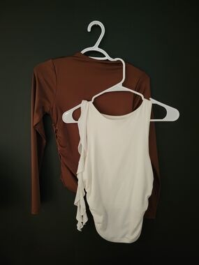 gaze Brown Long-Sleeve Top with Cream Ruffle Tank